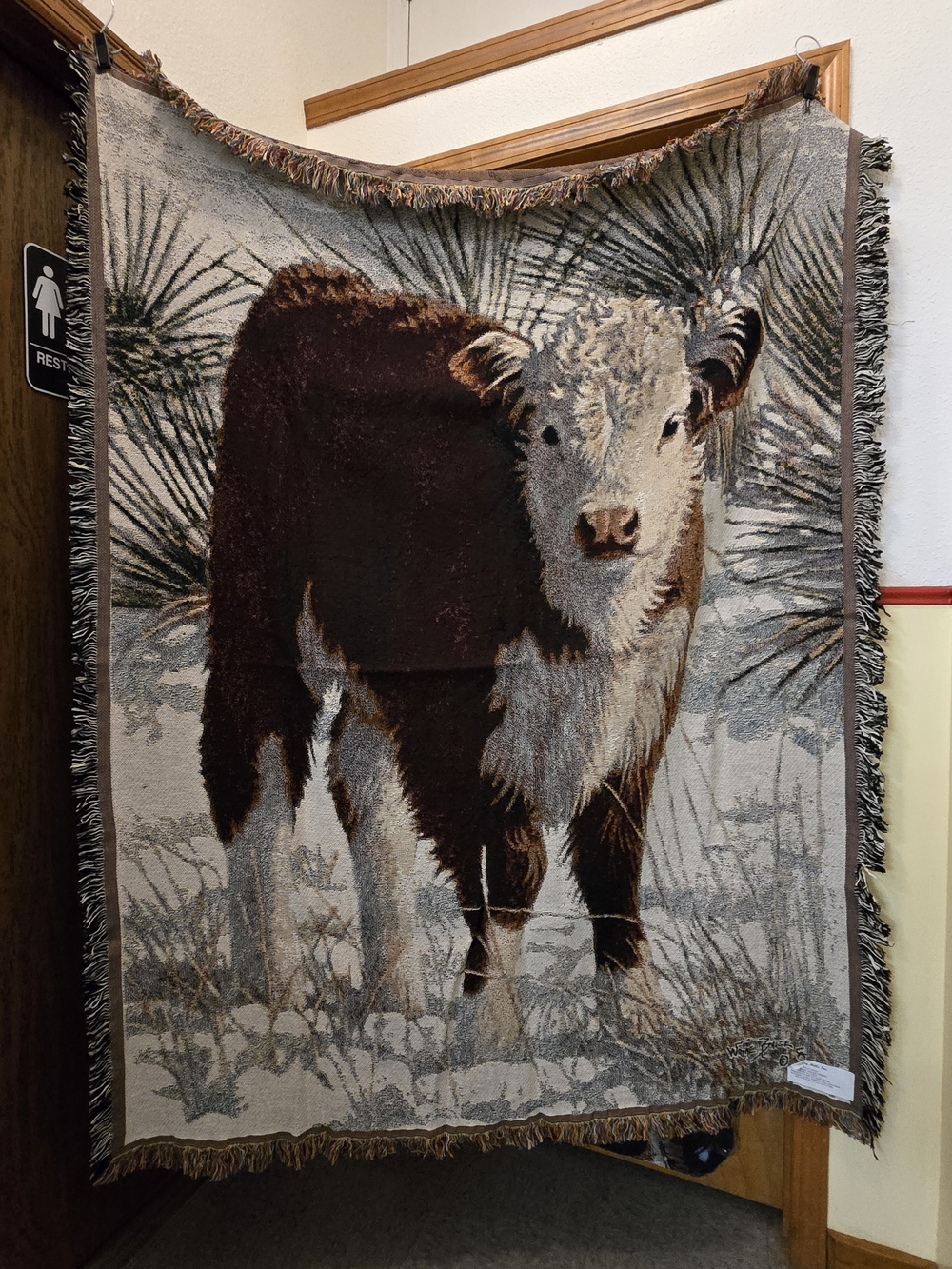 Frosty Morn By Wayne Baize 100% Cotton Tapestry Throw Blanket, Cow
